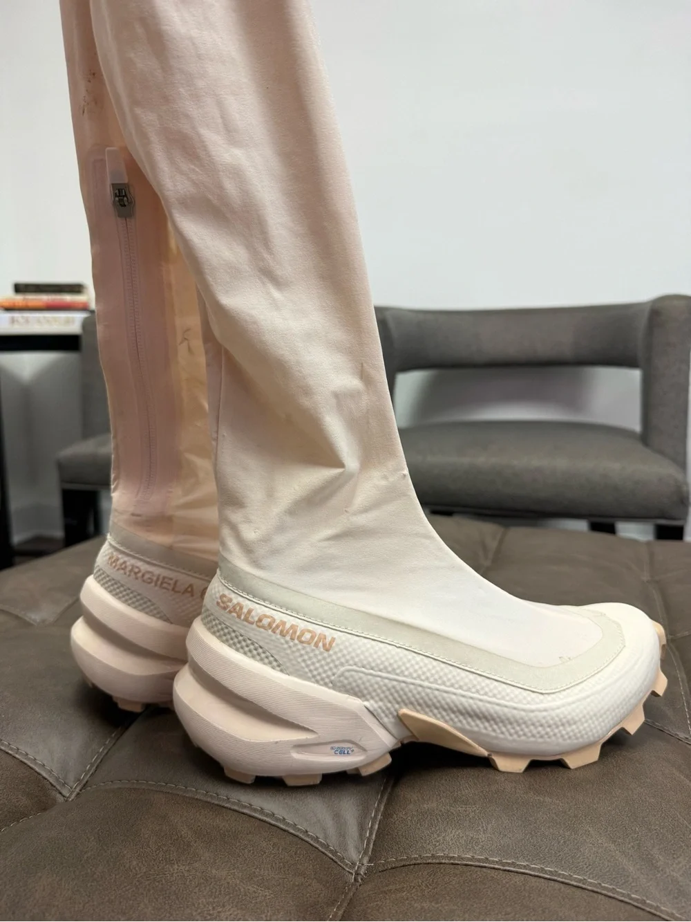 MM6 Maison Margiela Salomon crossover over-the-Knee Boots Light Cream size 40